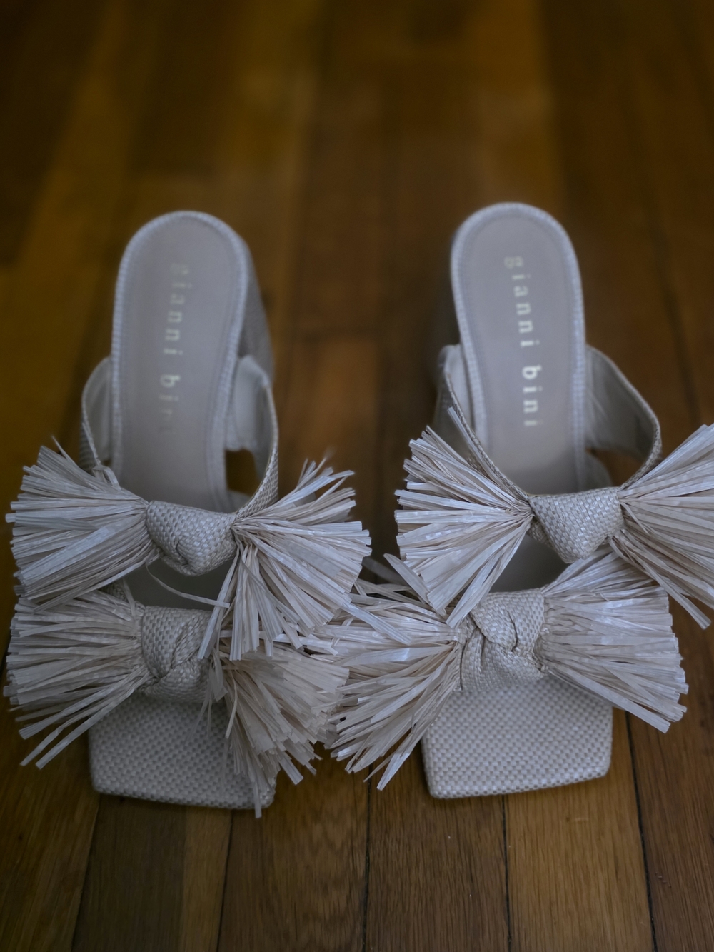 Gianni Bini Cream Raffia Knot Slide Sandals